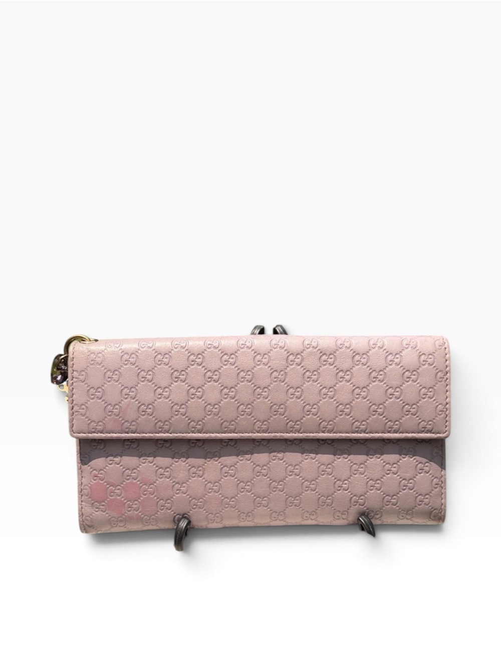 GUCCI Pink/Dusty Rose Microguccisima Leather Continental Flap Wallet w/Heart Cha